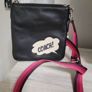Coach x Marvel Bubble Jes Slim Black Crossbody Messenger Bag with Pink Strap